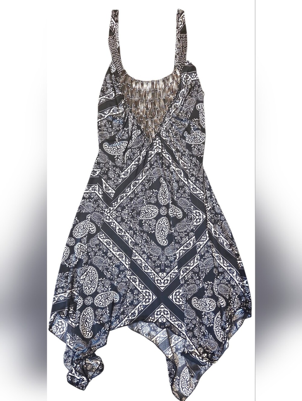 VENUS Black & White Asymmetrical Paisley Halter Dress
